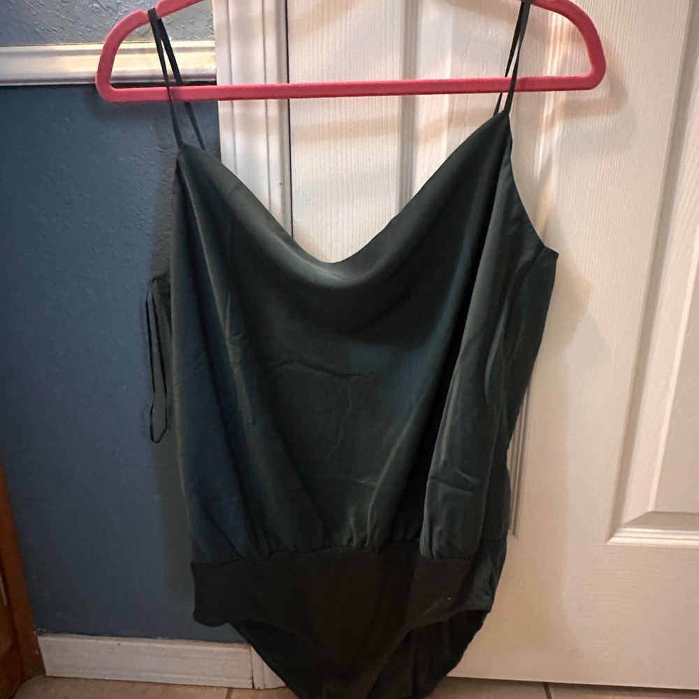 Cowl Neck Dark Green Satin Bodysuit
